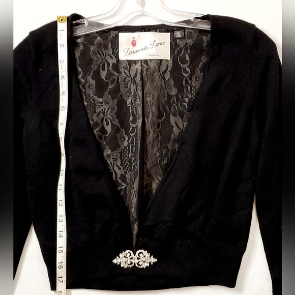 Laureate Lane 100% Cashmere Lace Embleshished Rinestone Cropped Cardigan Sz XS/S - Picture 5 of 9